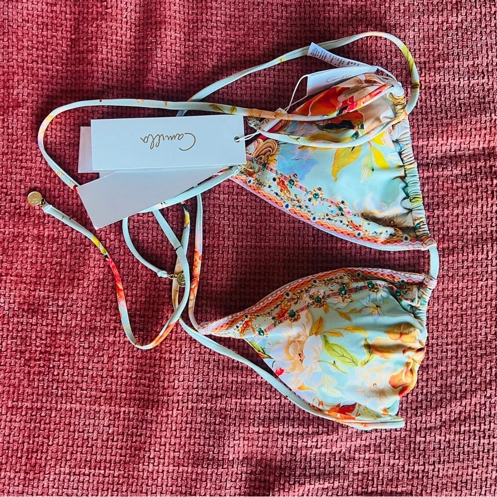CAMILLA Talk the Walk Triangle Floral Crystal Bikini Set Luxury Swim NWT Size L​
